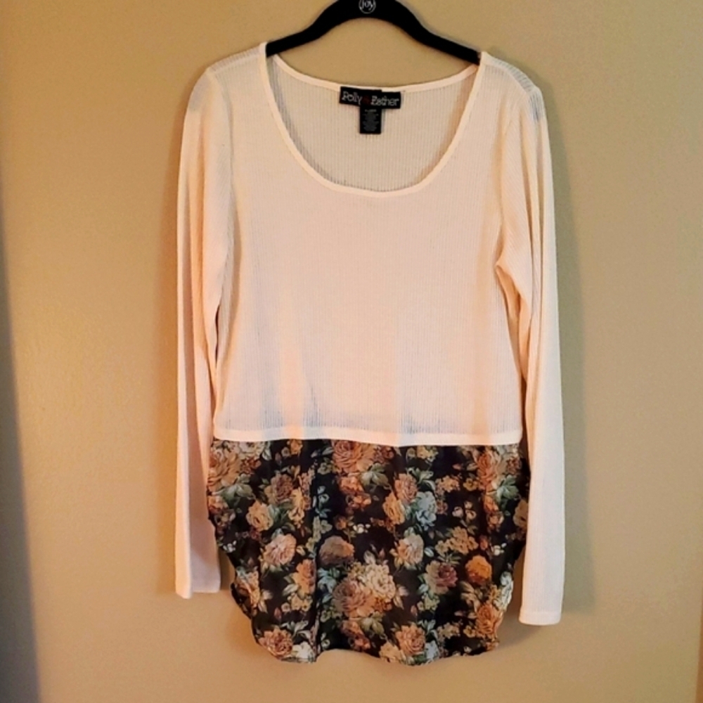 Polly & Esther Cream and Floral Long Sleeve Top